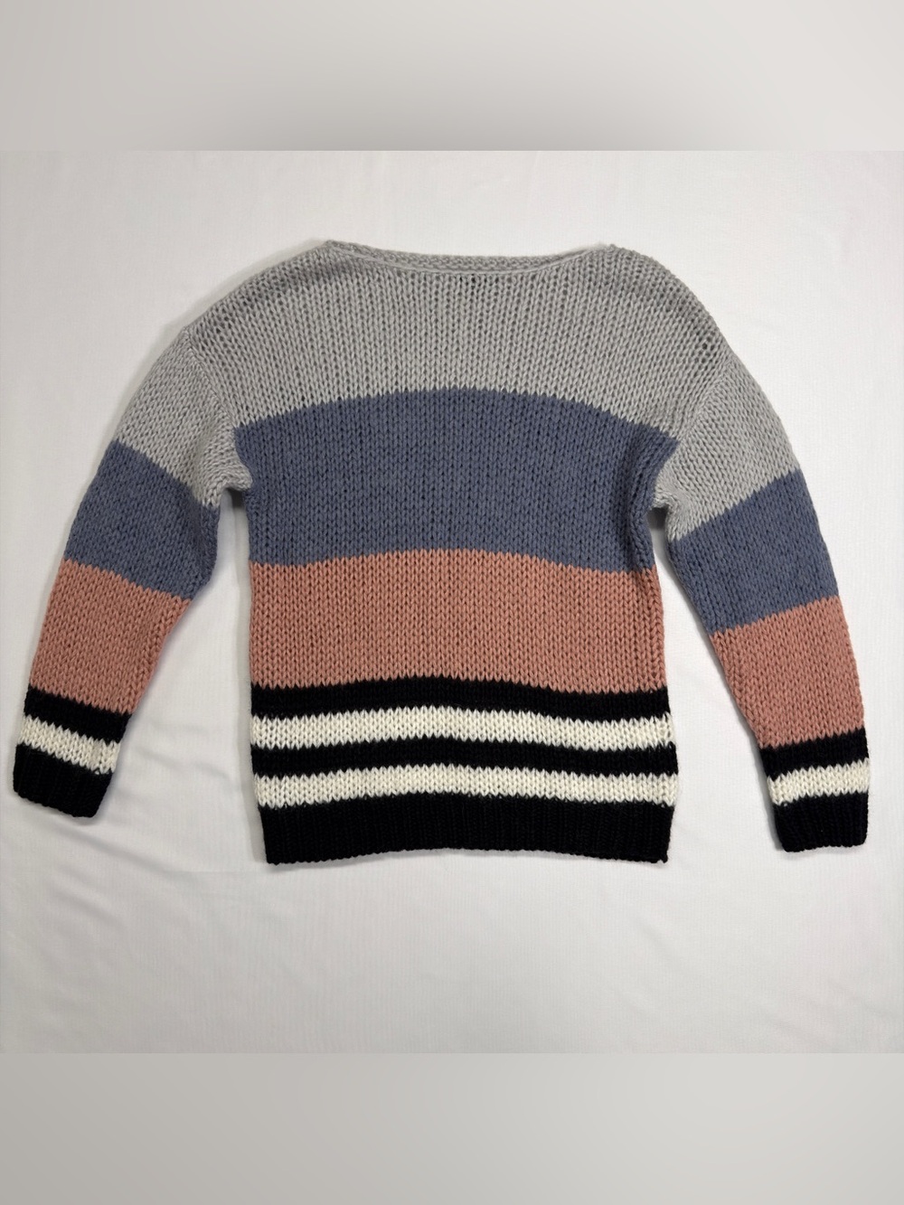 Lucky Brand Striped Knit Crewneck Sweater in Gray, Blue, Pink and Black